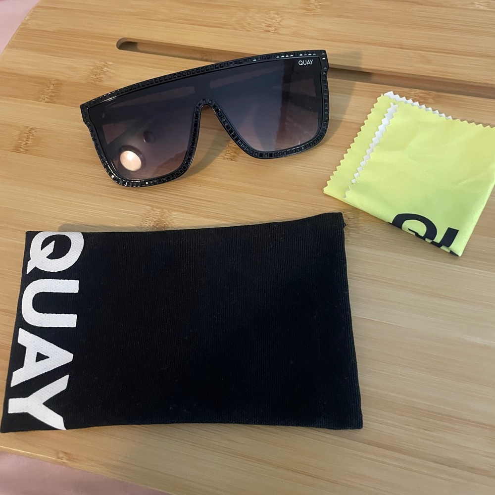 Quay Nightfall Bling Rhinestone Black Oversized Sunglasses